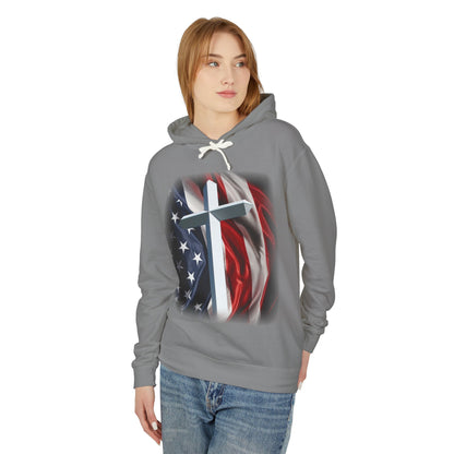 Christian Cross & American Flag Hoodie - Patriotic Faith Sweatshirt