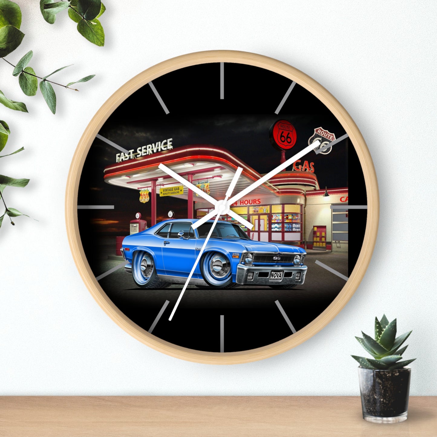 1971 Nova Classic Muscle Car Wall Clock — Blue at Retro Gas Station