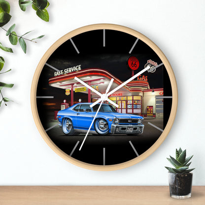 1971 Nova Classic Muscle Car Wall Clock — Blue at Retro Gas Station
