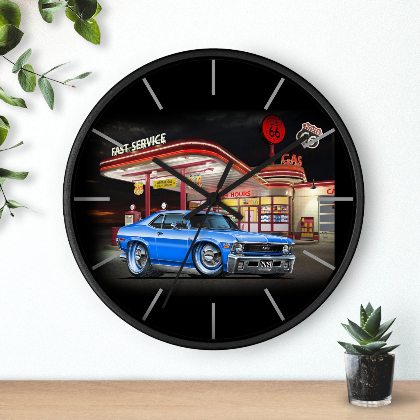 1971 Nova Classic Muscle Car Wall Clock — Blue at Retro Gas Station
