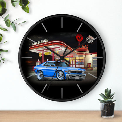 1971 Nova Classic Muscle Car Wall Clock — Blue at Retro Gas Station