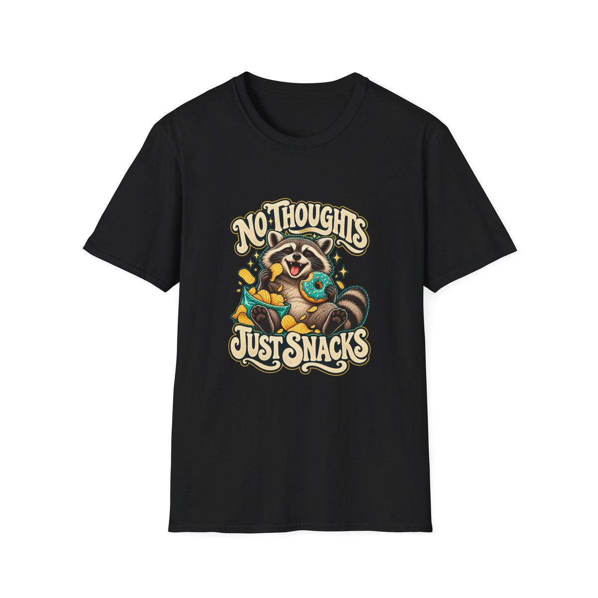 No Thoughts Just Snacks T-Shirt | Funny Raccoon Food Tee
