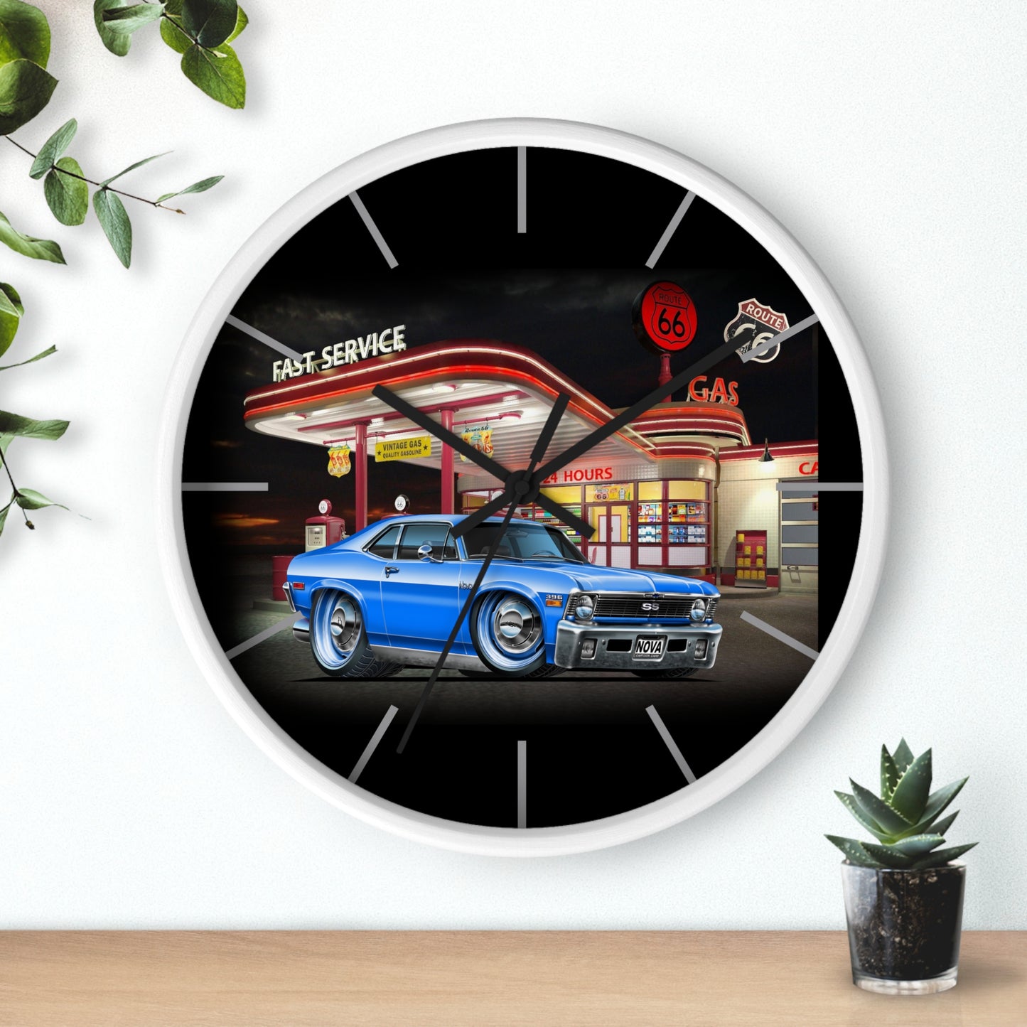 1971 Nova Classic Muscle Car Wall Clock — Blue at Retro Gas Station