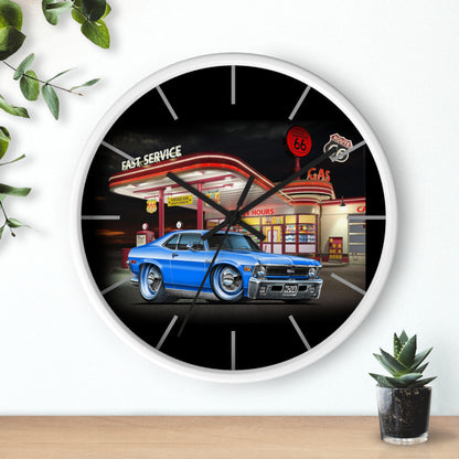 1971 Nova Classic Muscle Car Wall Clock — Blue at Retro Gas Station