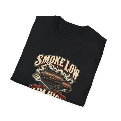 Smoke Low Aim High T-Shirt | Vintage BBQ Smoker Pitmaster Tee
