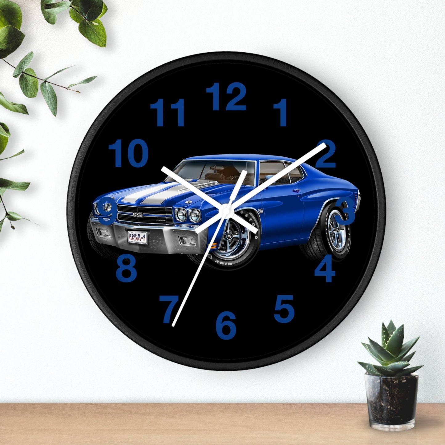 Classic 1970 Blue Chevelle Muscle Car Wall Clock — Vintage 1970s Chevy SS Design