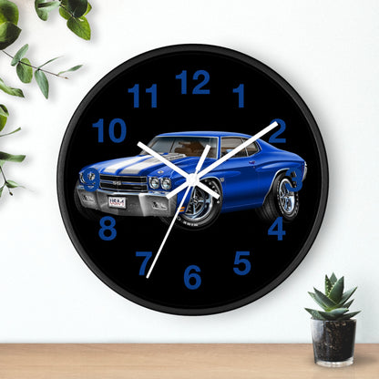 Classic 1970 Blue Chevelle Muscle Car Wall Clock — Vintage 1970s Chevy SS Design