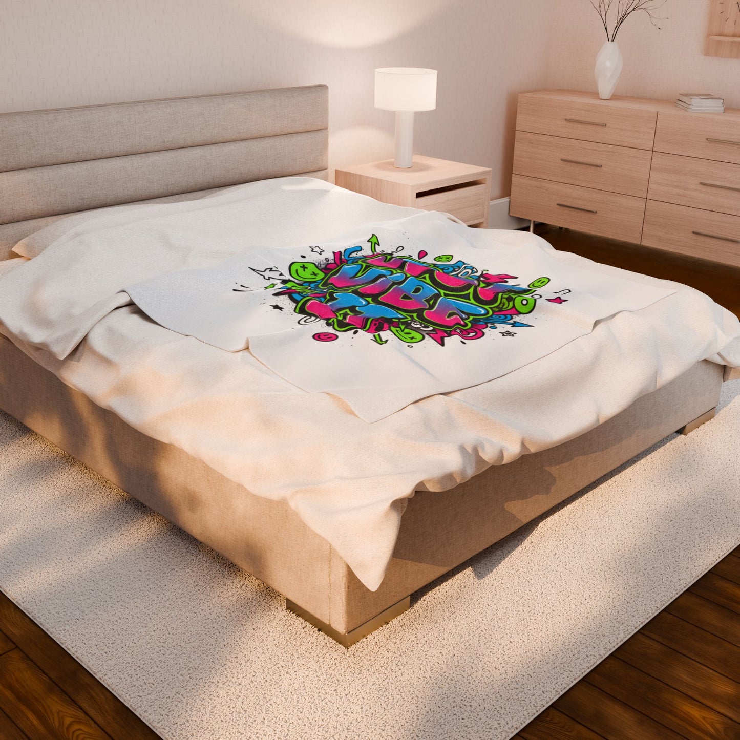 Just Vibe It Plush Blanket | slogan, glitch graphic