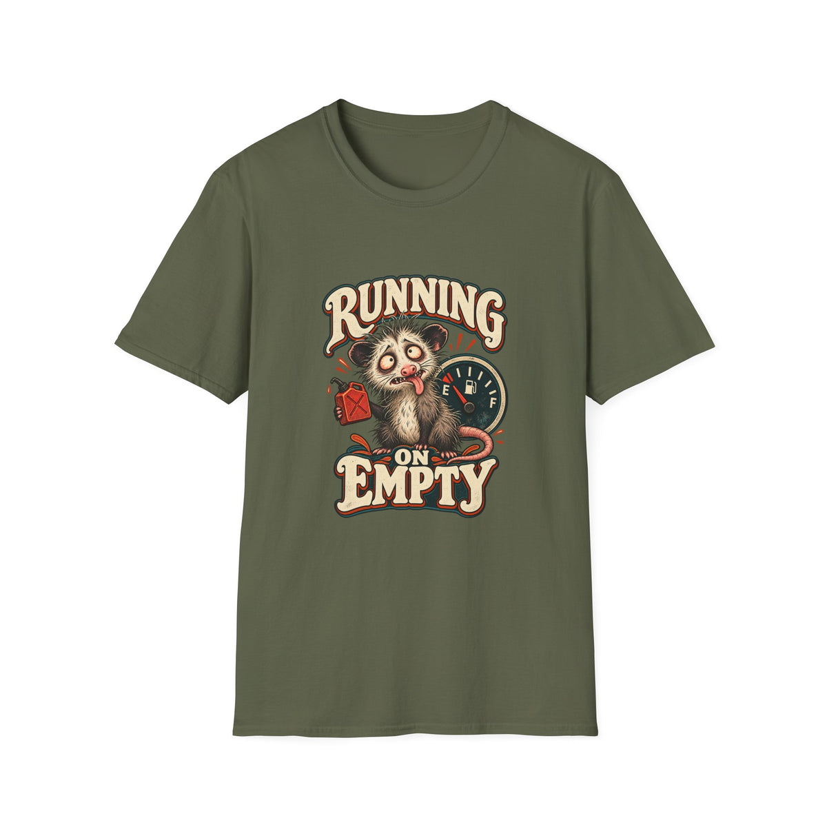 Running on Empty T-Shirt | Funny Opossum Fuel Gauge Tee