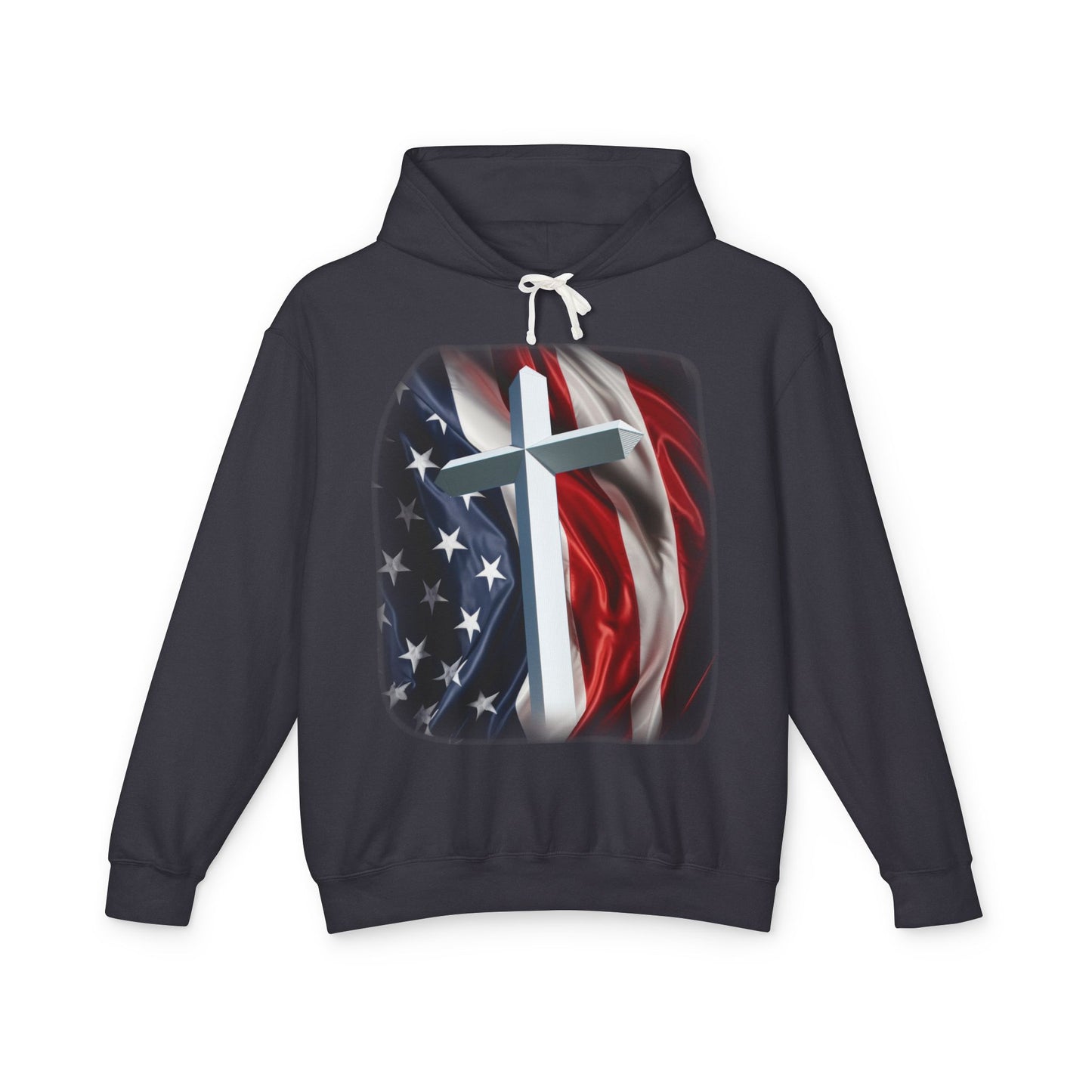 Christian Cross & American Flag Hoodie - Patriotic Faith Sweatshirt