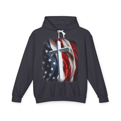 Christian Cross & American Flag Hoodie - Patriotic Faith Sweatshirt