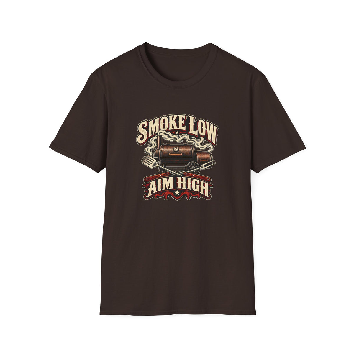 Smoke Low Aim High T-Shirt | Vintage BBQ Smoker Pitmaster Tee