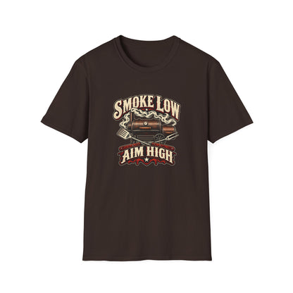 Smoke Low Aim High T-Shirt | Vintage BBQ Smoker Pitmaster Tee