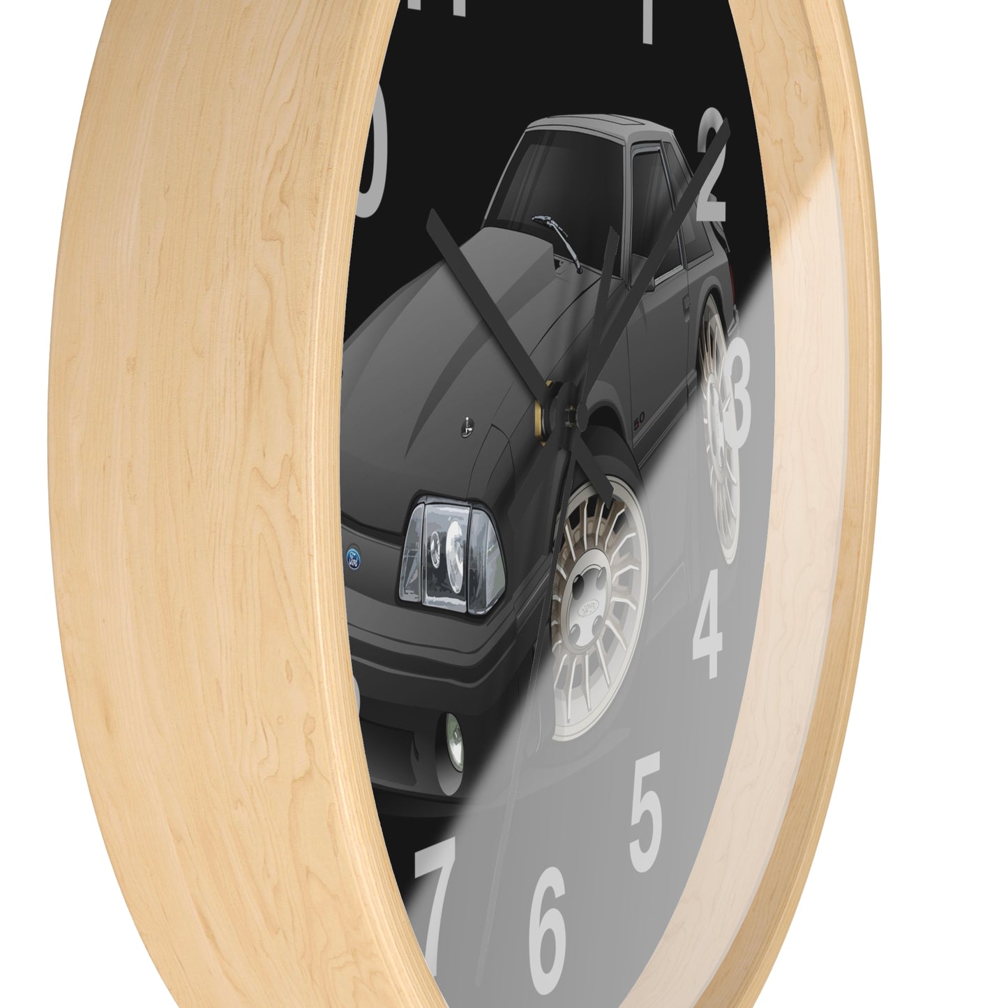 Mustang Fox Body Classic Muscle Car Wall Clock — Black Vintage Sports Car Clock for Garage & Man Cave