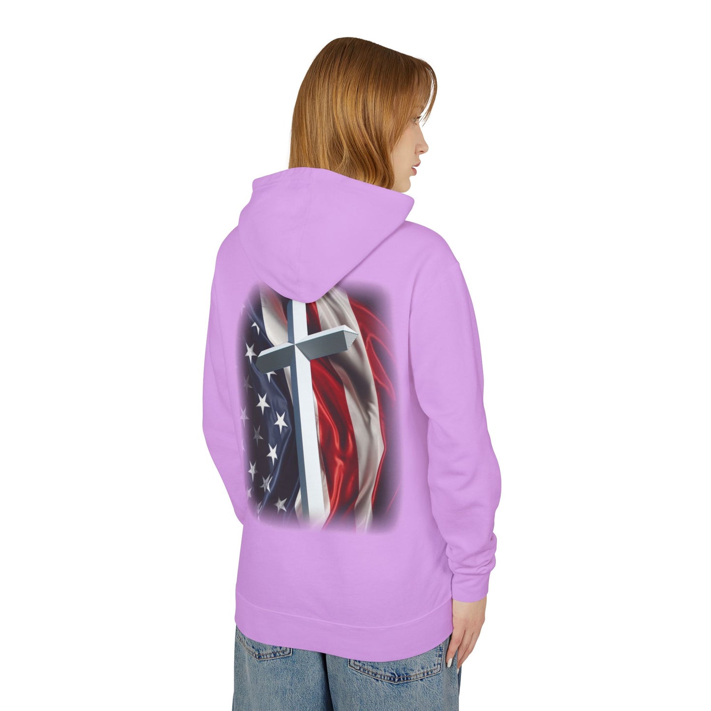 Christian Cross & American Flag Hoodie - Patriotic Faith Sweatshirt