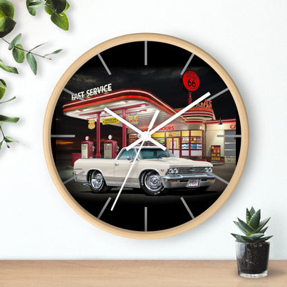 1966 El Camino Classic Car Wall Clock — Retro Route 66 Gas Station Design