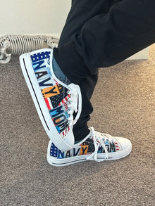 Proud Navy Mom Low Top Womens Tennis Shoes