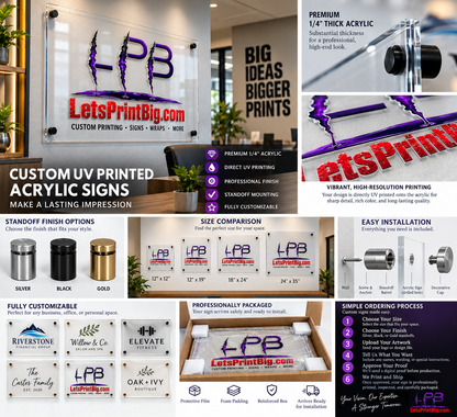 Custom UV Printed CLEAR Acrylic Business Sign with Standoffs