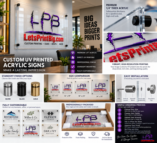 Custom UV Printed CLEAR Acrylic Business Sign with Standoffs
