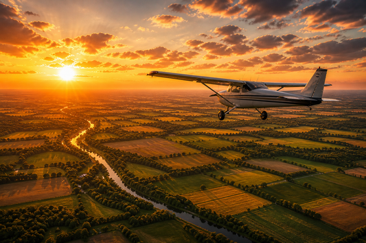 Aerial Farmland Flight Sunset Wall Mural