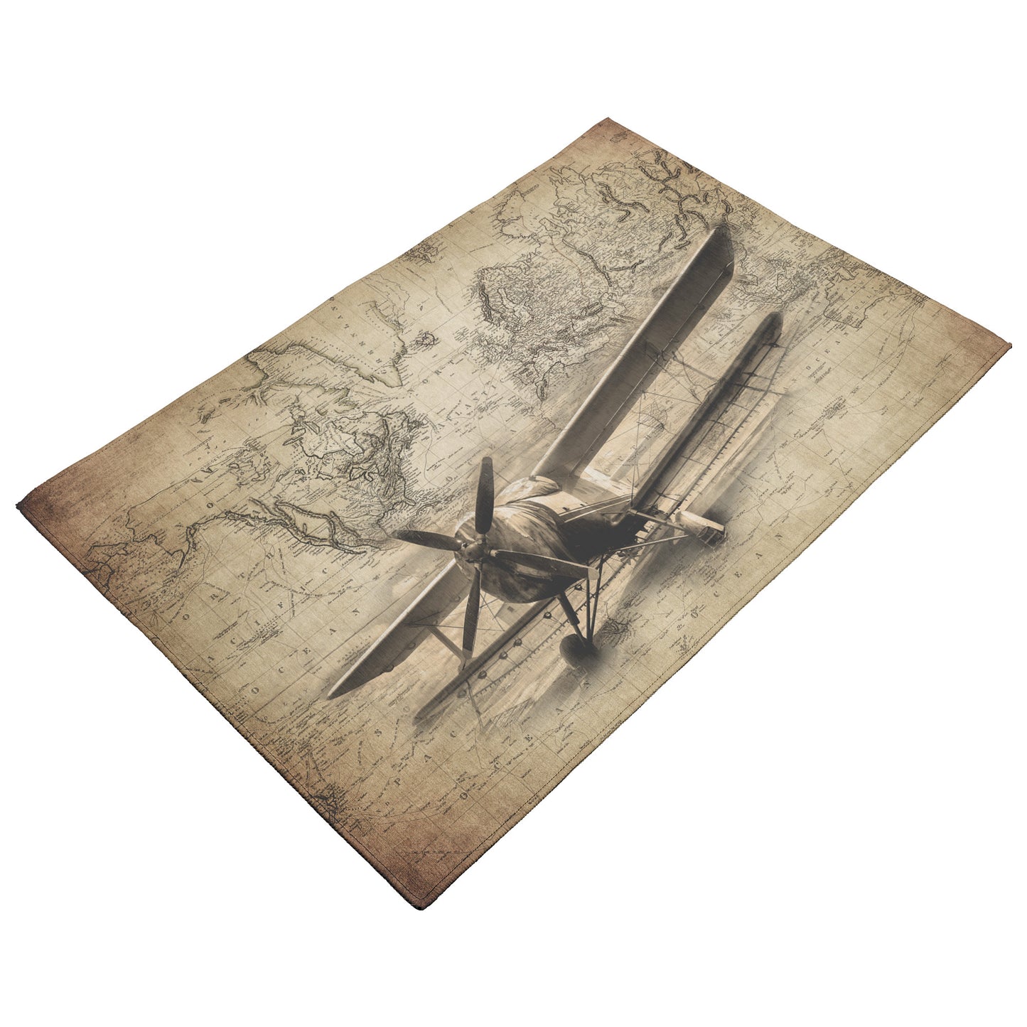 Ag Biplane Sprayer World Map Rug 5 Sizes