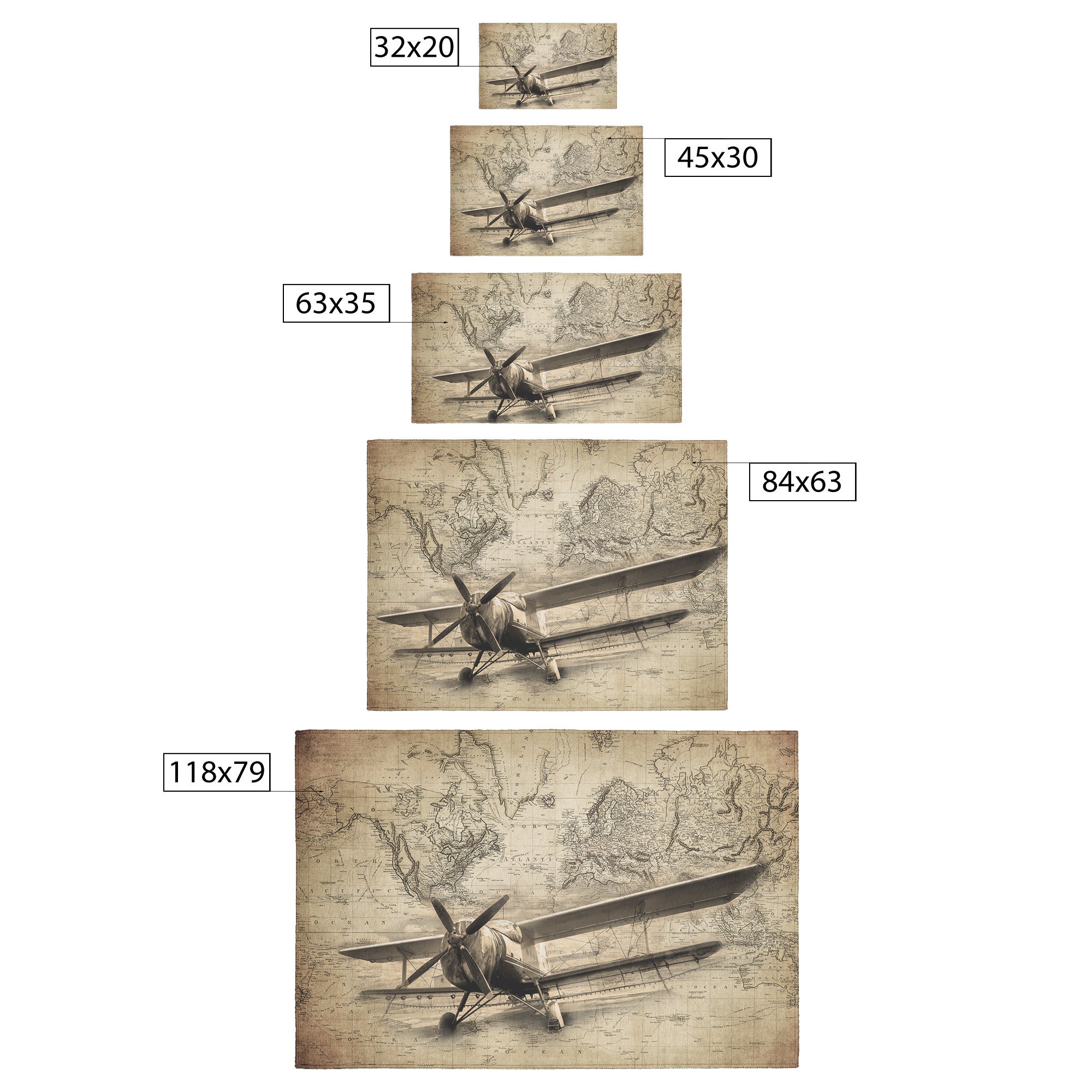 Ag Biplane Sprayer World Map Rug 5 Sizes