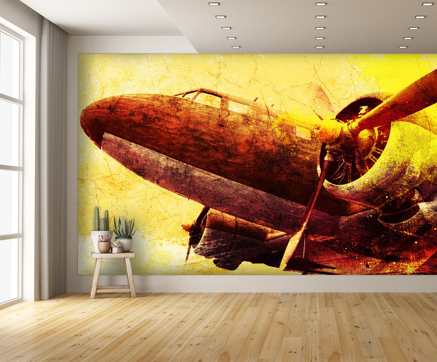 Vintage Airplane Wall Mural Art Military Sepia Wallpaper extra room