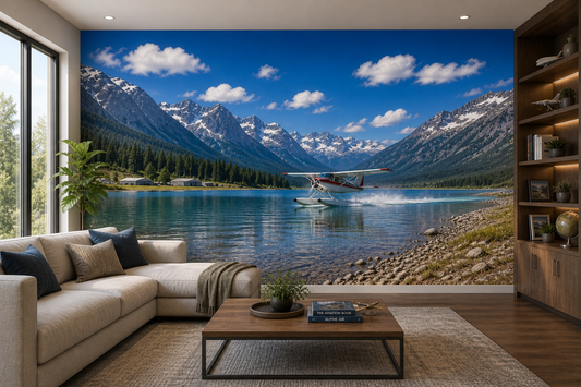 Alpine Lake Bush Plane Landing Wall Mural
