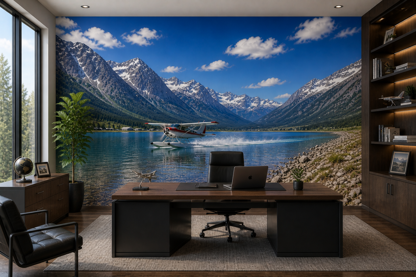 Alpine Lake Bush Plane Landing Wall Mural