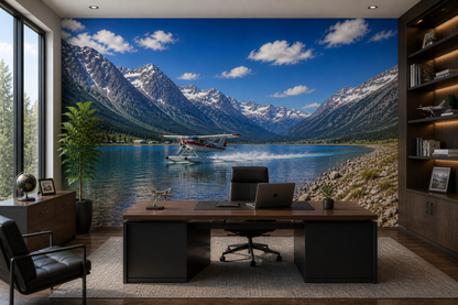Alpine Lake Bush Plane Landing Wall Mural