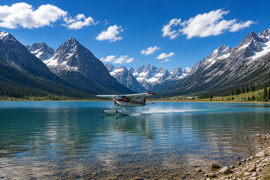 Alpine Lake Bush Plane Landing Wall Mural