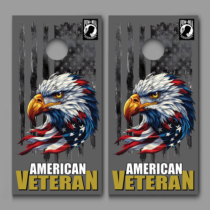 American Veteran Bald Eagle Flag Cornhole Board Decal Wrap