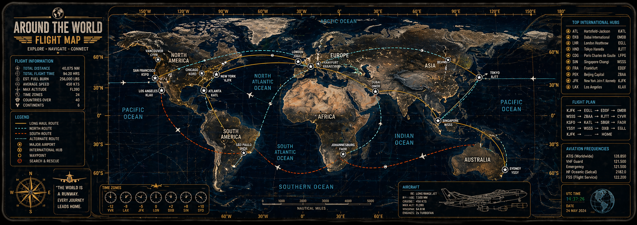 Around the World Flight Map Desk Mat