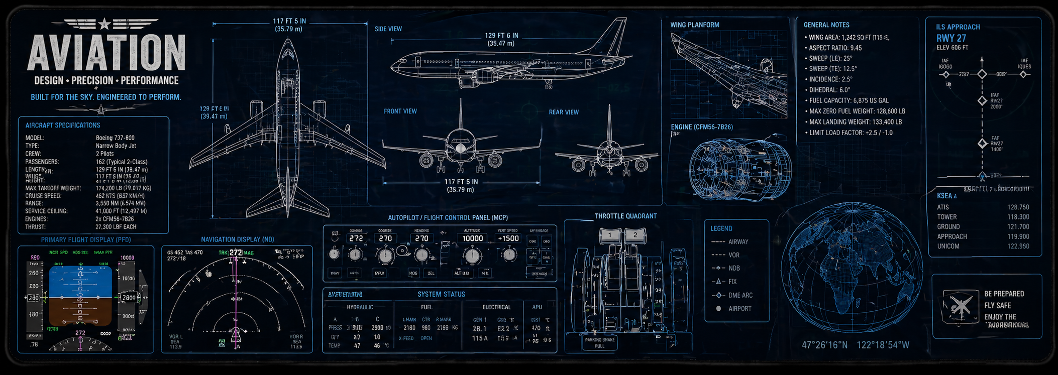 Blueprints of Flight Desk Mat