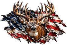 Patriotic Whitetail Buck American Flag Contour Cut Decal
