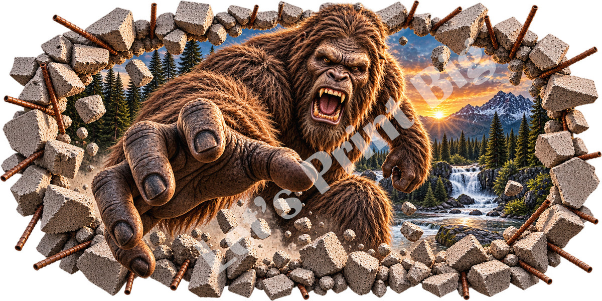 3D Bigfoot Breakthrough Wall Decal – Sasquatch Indoor & Outdoor Premium Vinyl Graphic