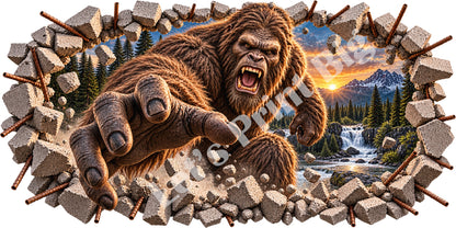 3D Bigfoot Breakthrough Wall Decal – Sasquatch Indoor & Outdoor Premium Vinyl Graphic
