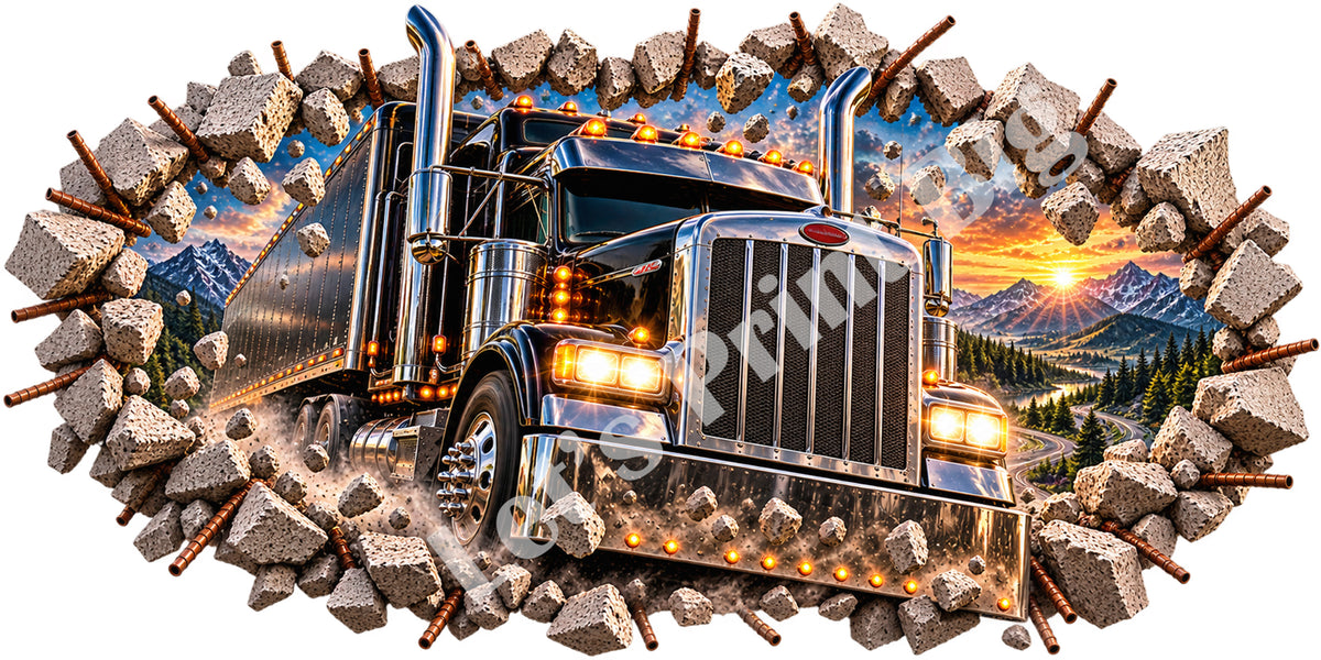 3D Semi Truck Breakthrough Wall Decal – Indoor & Outdoor Premium Vinyl Graphic