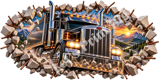 3D Semi Truck Breakthrough Wall Decal – Indoor & Outdoor Premium Vinyl Graphic