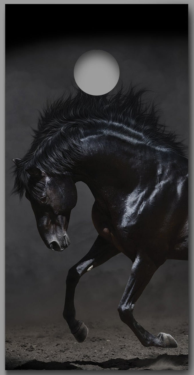 Black Stallion Horse Design Corn Hole Board Decal Wrap