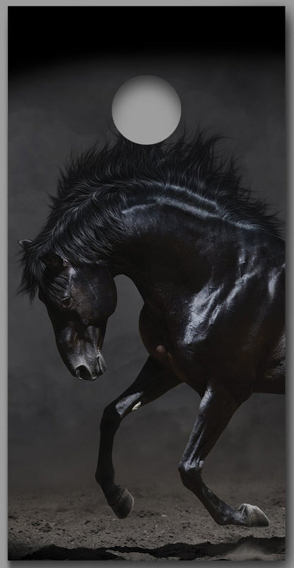Black Stallion Horse Design Corn Hole Board Decal Wrap