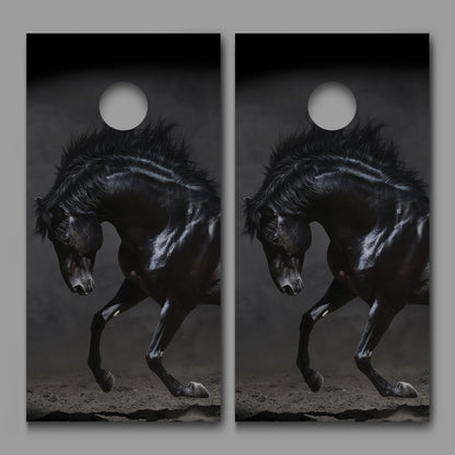 Black Stallion Horse Design Corn Hole Board Decal Wrap