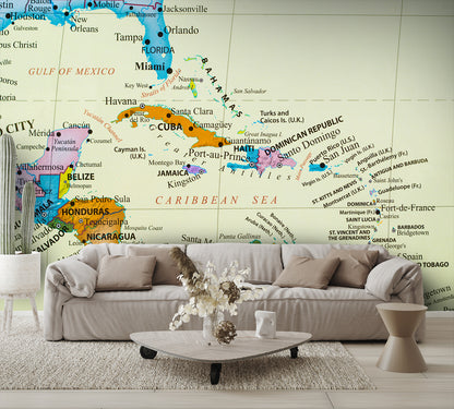 Caribbean Islands Map Wall Mural Large Image Wallpaper living room