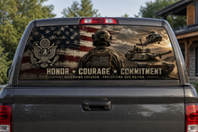 Military Themed Honor Courage Commitment Rear See Through Window Graphic