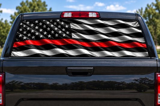 Waving Thin Red Line Flag Rear See Through Window Graphic