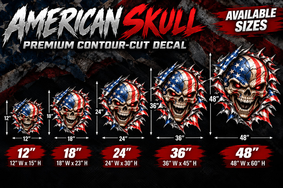 American Flag Skull Metal Rip Premium Contour-Cut Decal