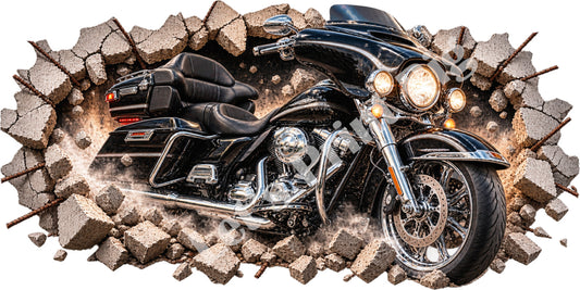 3D Touring Motorcycle Breakthrough Wall Decal – Indoor & Outdoor Premium Vinyl Graphic