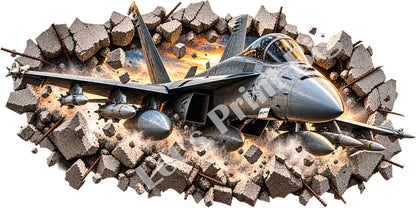 3D Fighter Jet Breakthrough Wall Decal – Indoor & Outdoor Premium Vinyl Graphic
