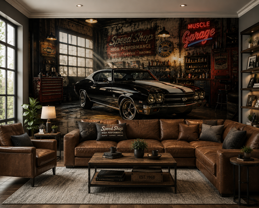 Classic Muscle Car Garage Wall Mural