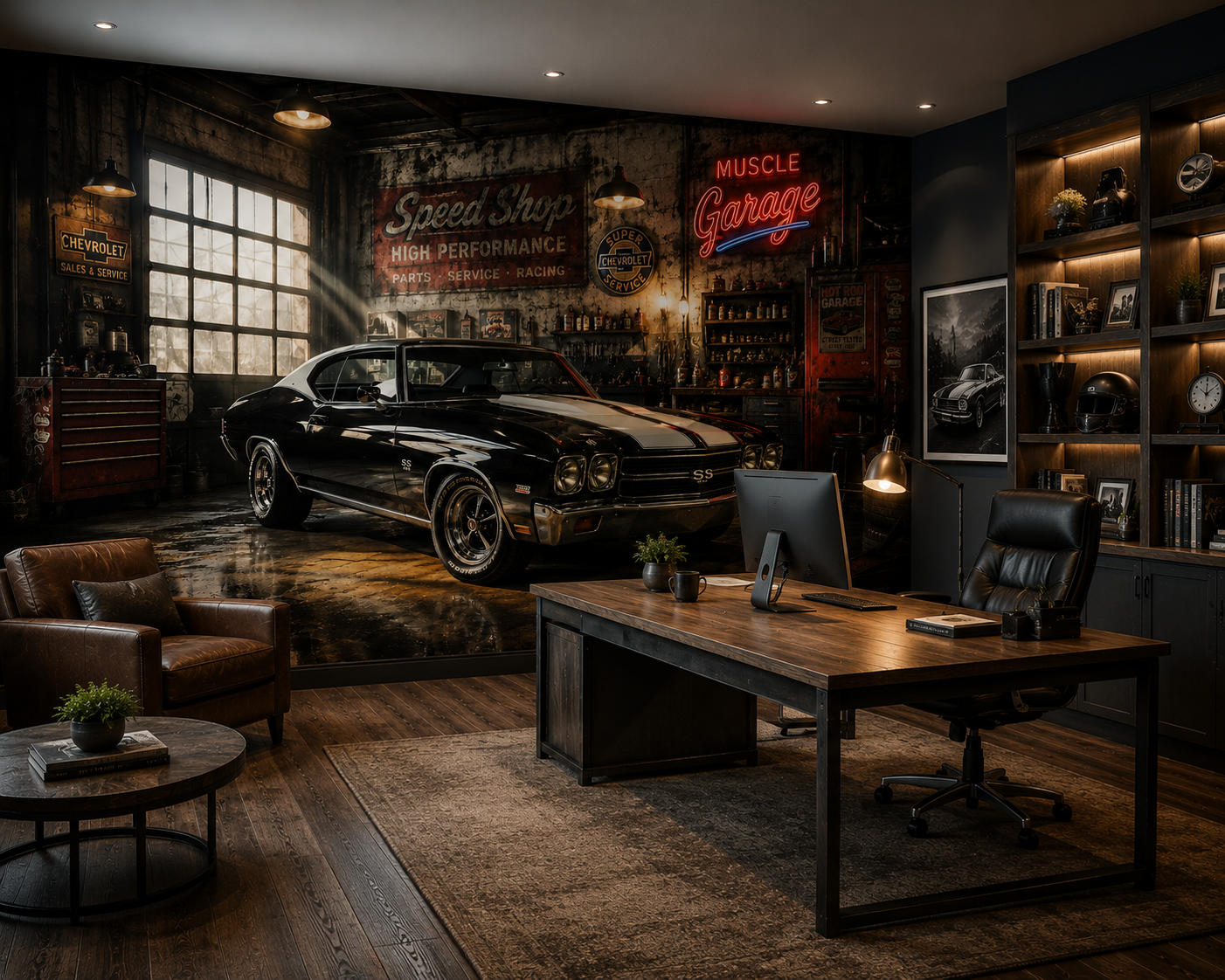 Classic Muscle Car Garage Wall Mural